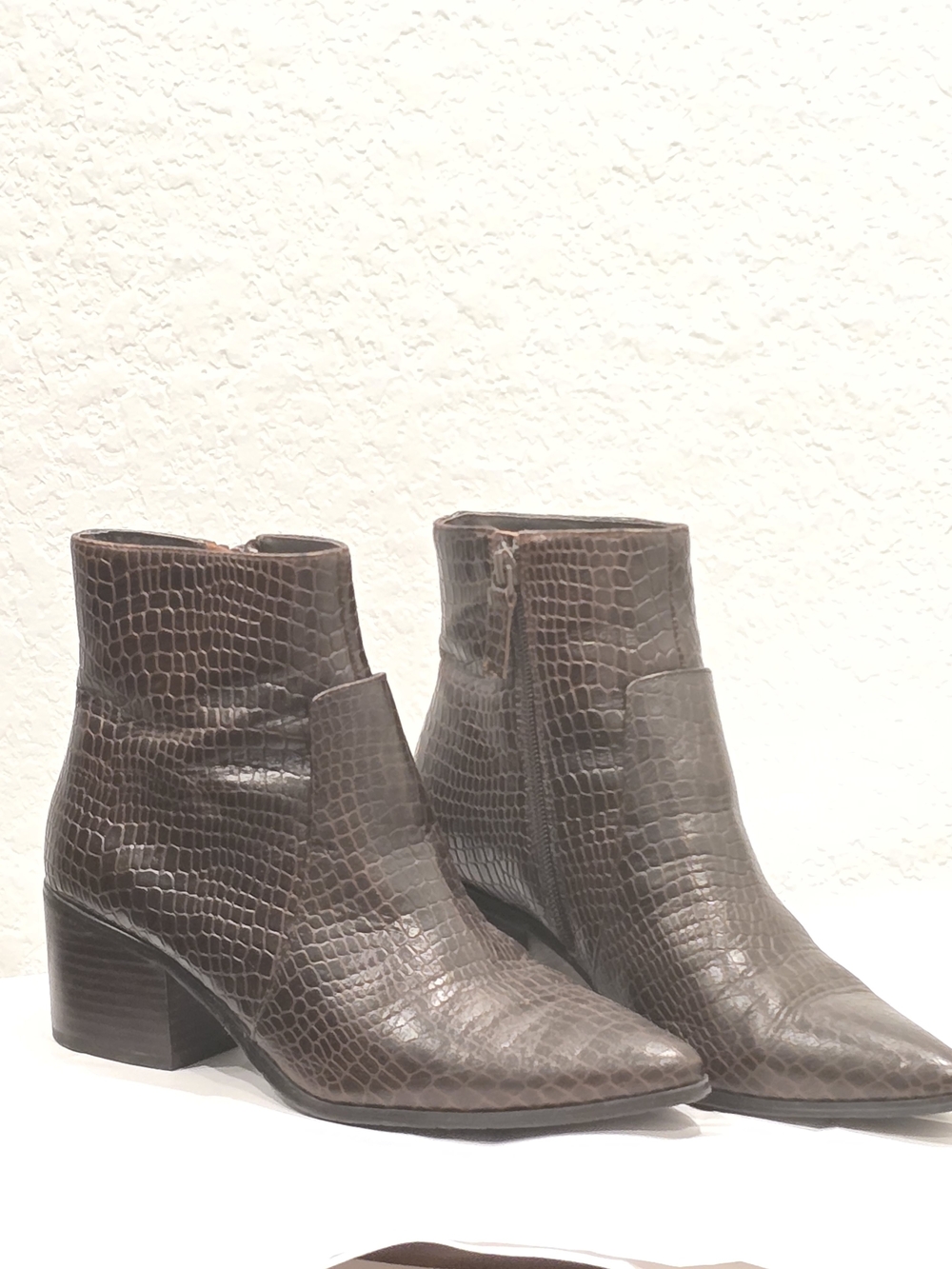 Brown Croc-Embossed Leather Ankle Boots - Women